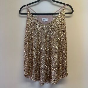 Space 46 Boutique Rose Gold Sequin Tank Top EUC Size S
